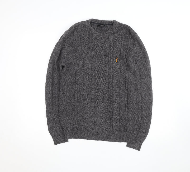 Next Men's Grey Cable-Knit Crew Neck Jumper Size M