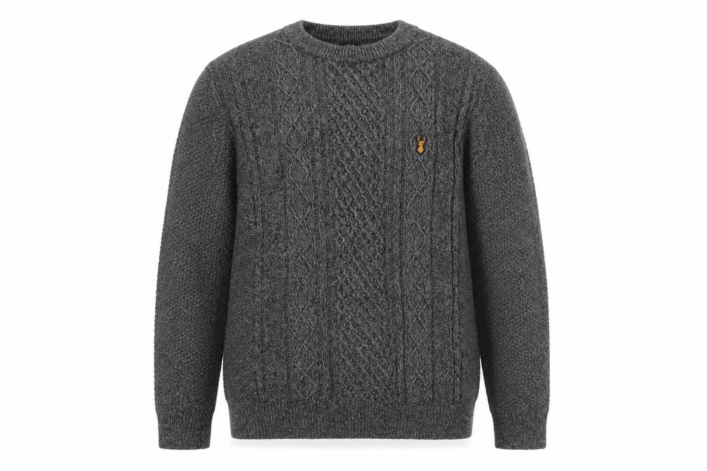 Front view of Next Men's Grey Cable-Knit Crew Neck Jumper, size M