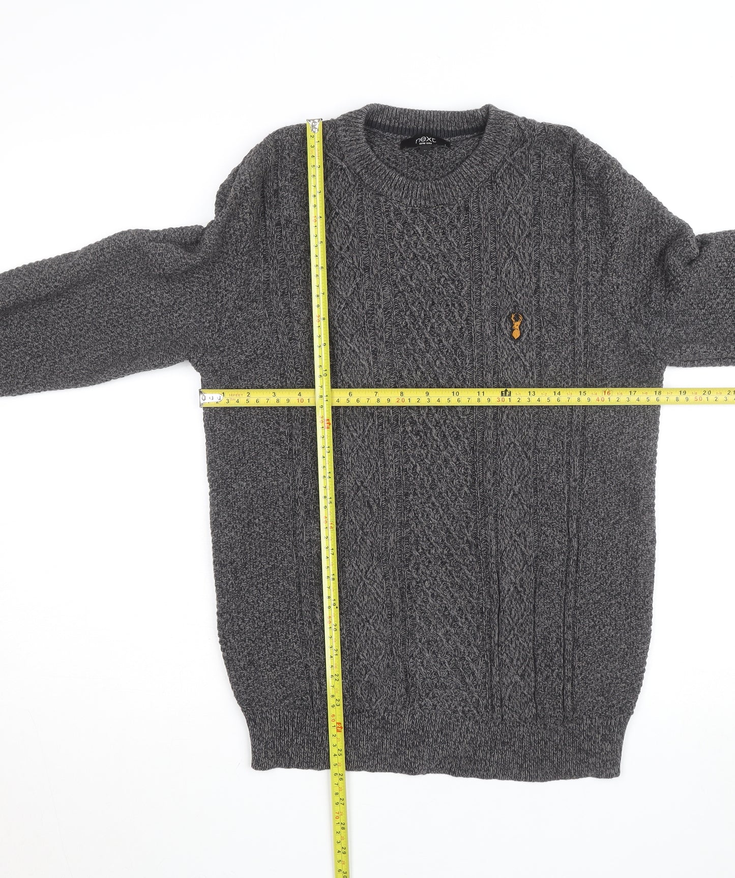 Next Men's Grey Cable-Knit Crew Neck Jumper Size M