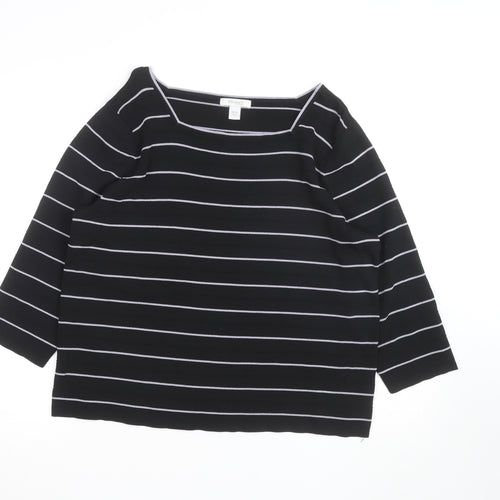 Dressbarn Women Black Striped Boat Neck 3/4 Sleeve Knit Top Size 18 Plus