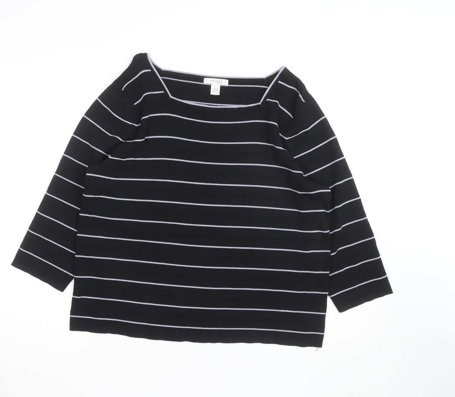 Dressbarn Women Black Striped Boat Neck 3/4 Sleeve Knit Top Size 18 Plus