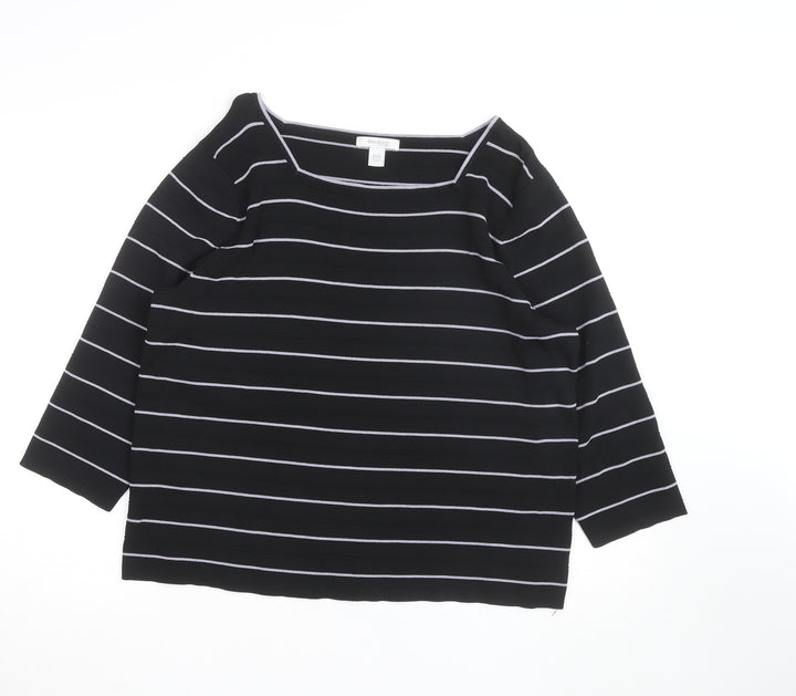 Dressbarn Women Black Striped Boat Neck 3/4 Sleeve Knit Top Size 18 Plus