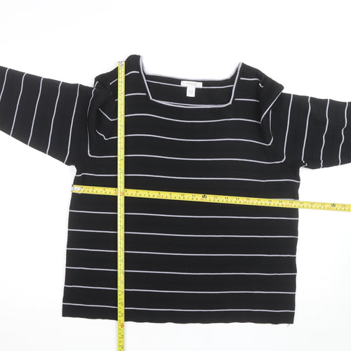 Dressbarn Women Black Striped Boat Neck 3/4 Sleeve Knit Top Size 18 Plus