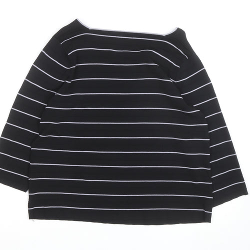 Dressbarn Women Black Striped Boat Neck 3/4 Sleeve Knit Top Size 18 Plus