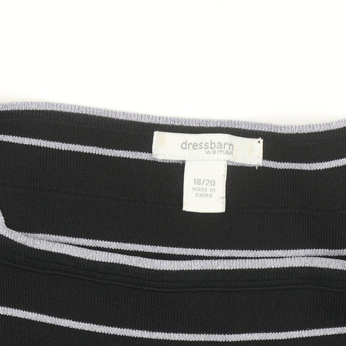 Dressbarn Women Black Striped Boat Neck 3/4 Sleeve Knit Top Size 18 Plus