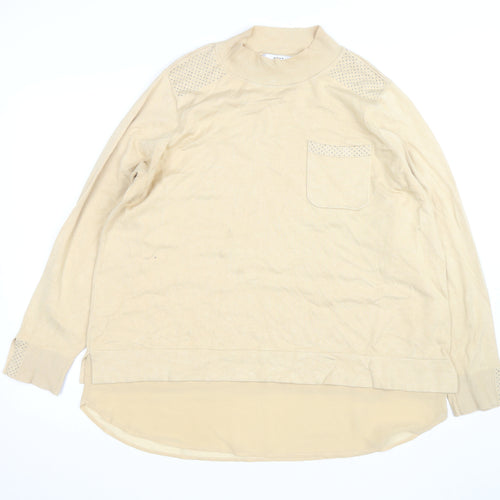 Next Women Beige Mock Neck Long Sleeve Pullover Jumper L