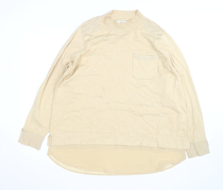 Next Women Beige Mock Neck Long Sleeve Pullover Jumper L