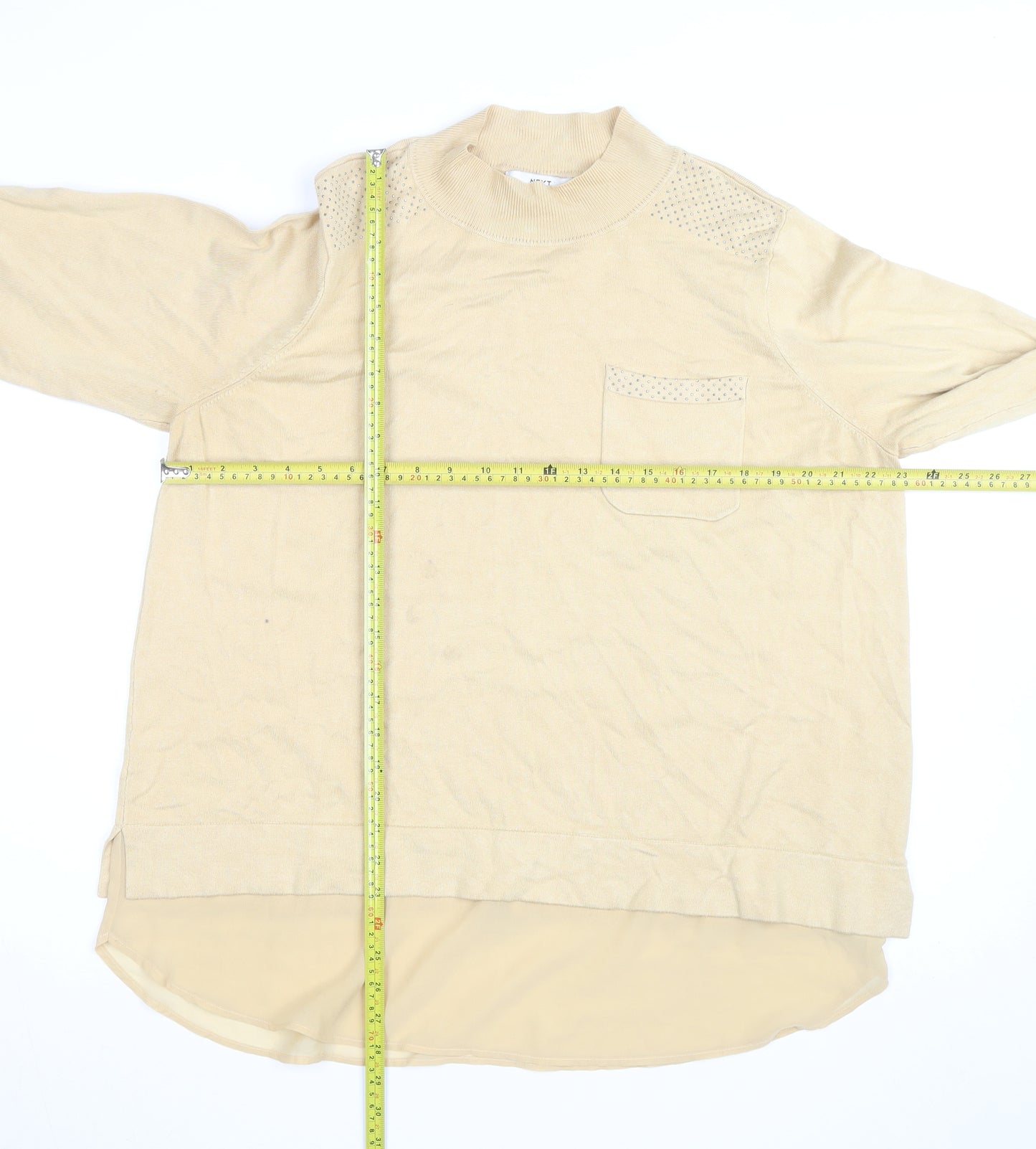 Next Women Beige Mock Neck Long Sleeve Pullover Jumper L