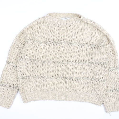 Next Women Beige Chunky Knit Crew Neck Pullover Jumper M