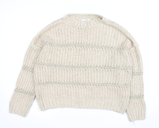 Next Women Beige Chunky Knit Crew Neck Pullover Jumper M
