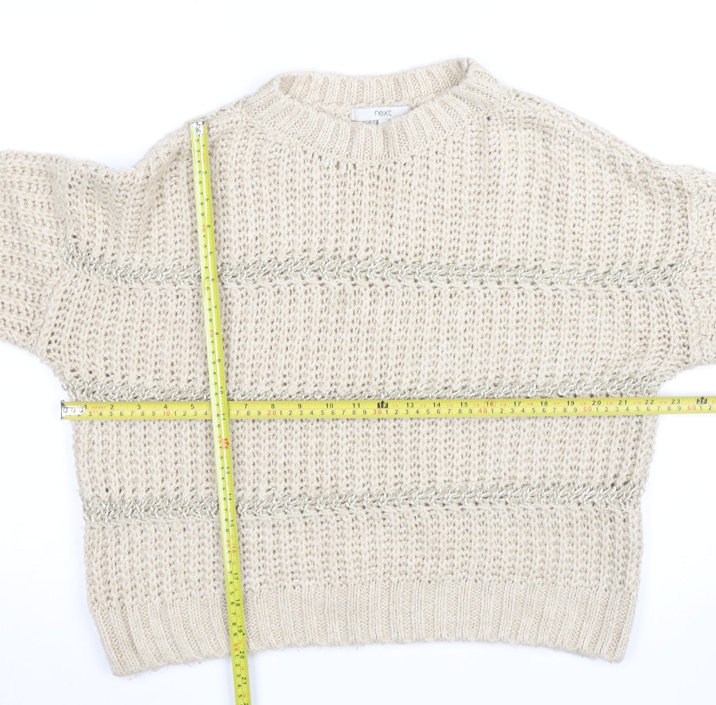 Next Women Beige Chunky Knit Crew Neck Pullover Jumper M