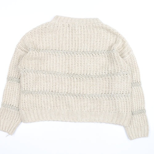 Next Women Beige Chunky Knit Crew Neck Pullover Jumper M