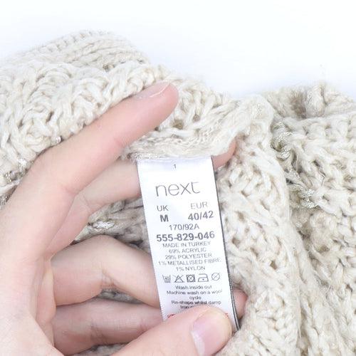 Next Women Beige Chunky Knit Crew Neck Pullover Jumper M