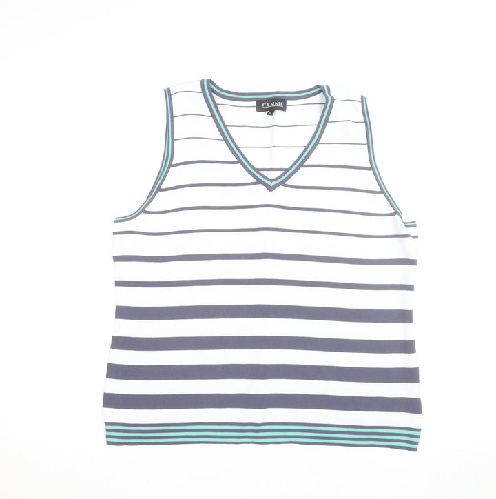 Femme Women’s White Striped V-Neck Tank Top Size XL