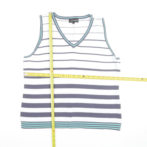Femme Women’s White Striped V-Neck Tank Top Size XL
