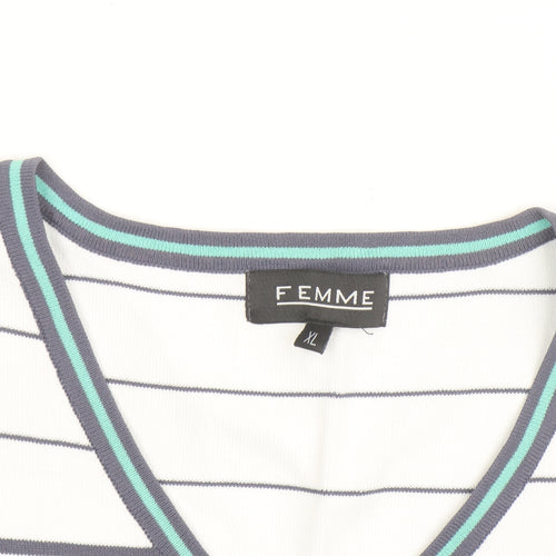 Femme Women’s White Striped V-Neck Tank Top Size XL