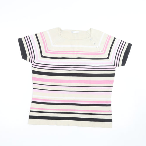 Berkertex Women’s Multicoloured Striped Knit Short Sleeve Top Size 16