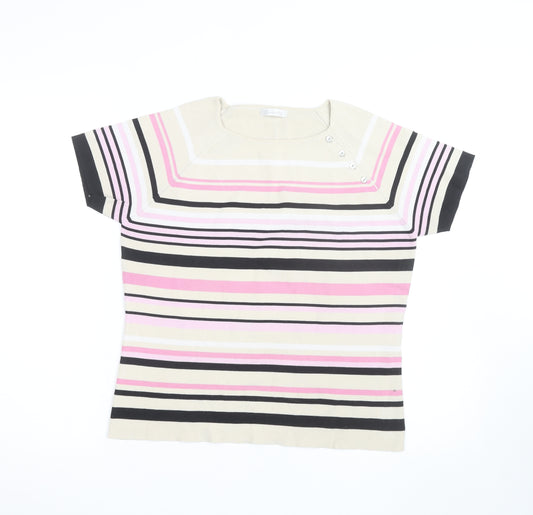 Berkertex Women’s Multicoloured Striped Knit Short Sleeve Top Size 16