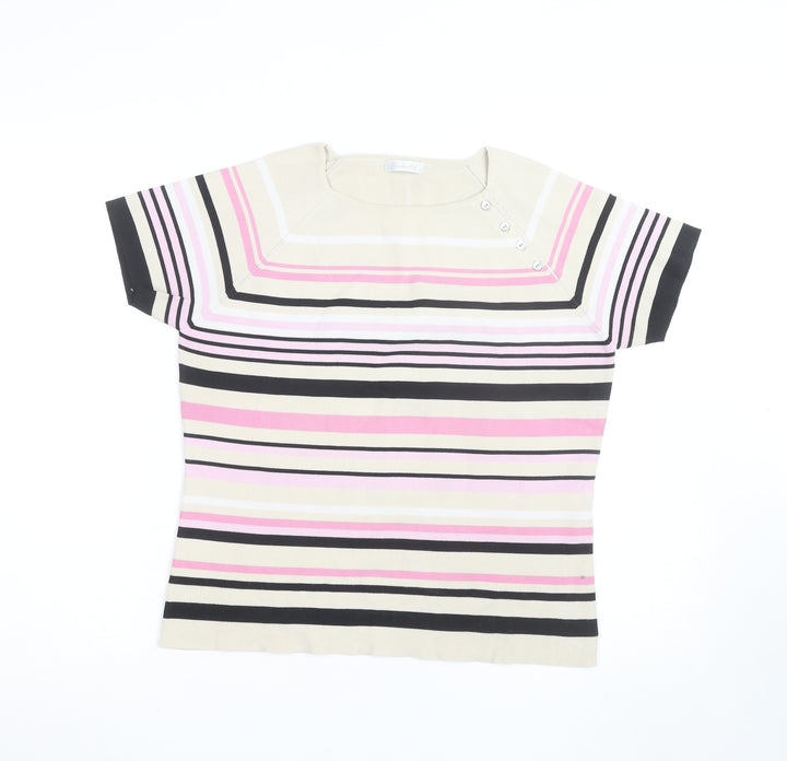 Berkertex Women’s Multicoloured Striped Knit Short Sleeve Top Size 16