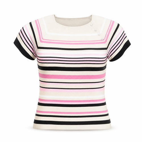 Berkertex Women’s Multicoloured Striped Knit Short Sleeve Top Size 16