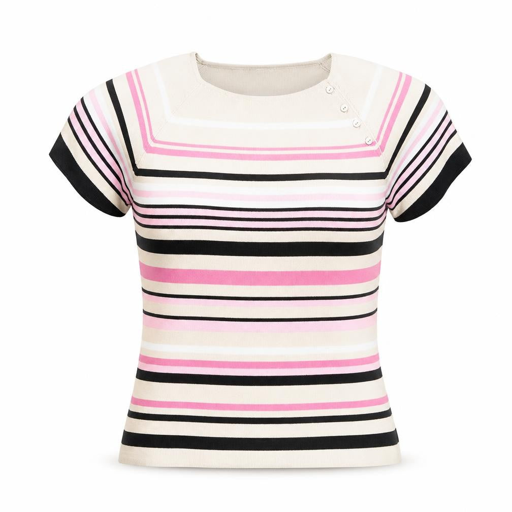 Berkertex Women’s Multicoloured Striped Knit Short Sleeve Top Size 16