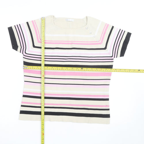 Berkertex Women’s Multicoloured Striped Knit Short Sleeve Top Size 16