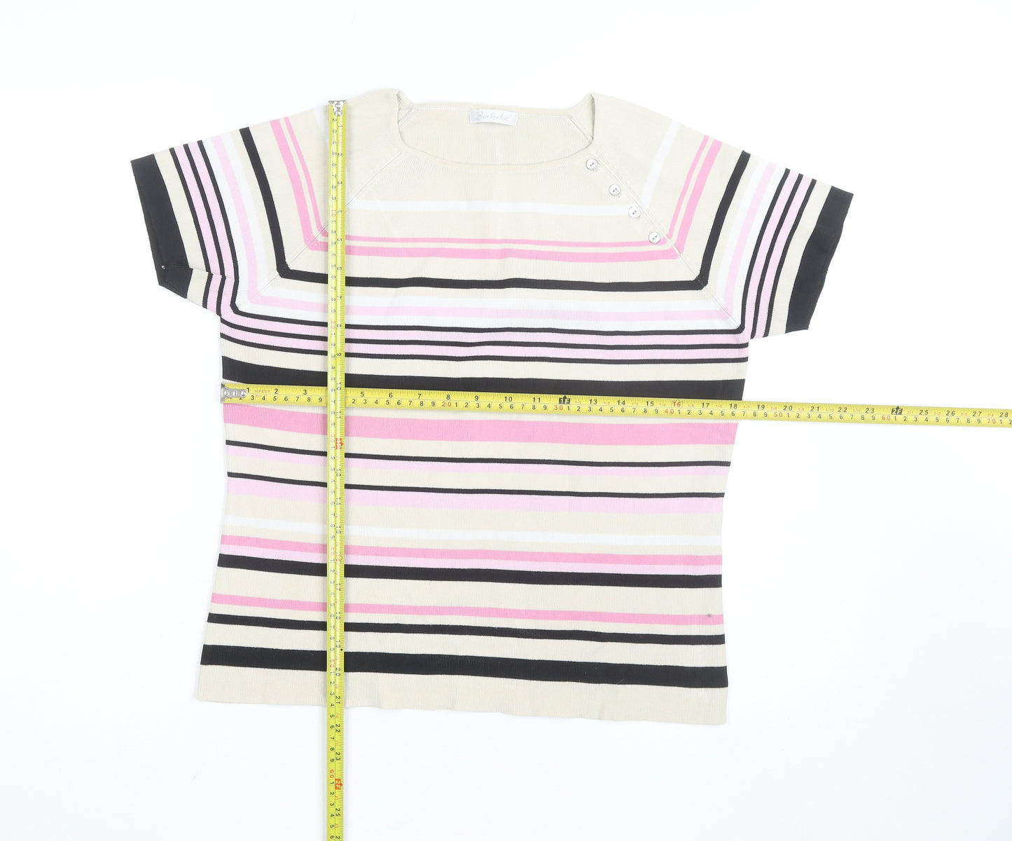 Berkertex Women’s Multicoloured Striped Knit Short Sleeve Top Size 16