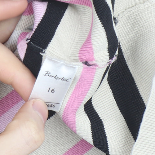 Berkertex Women’s Multicoloured Striped Knit Short Sleeve Top Size 16