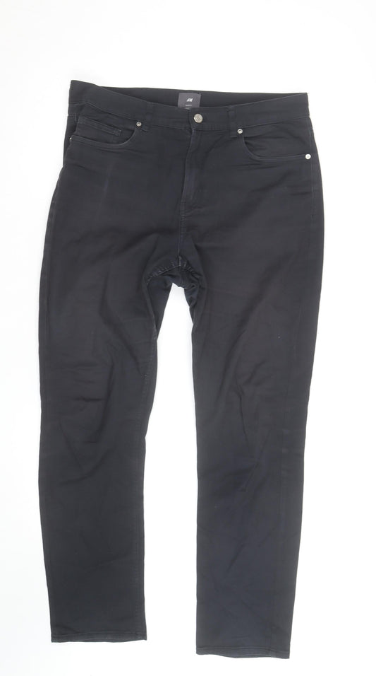 H&M Men Black Slim Fit Chino Trousers Size 32x32 Cotton Stretch