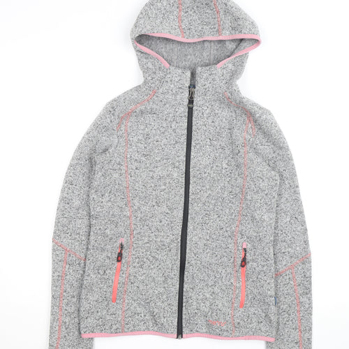 Meru Womens Grey Full Zip Hooded Fleece Jacket Size 12