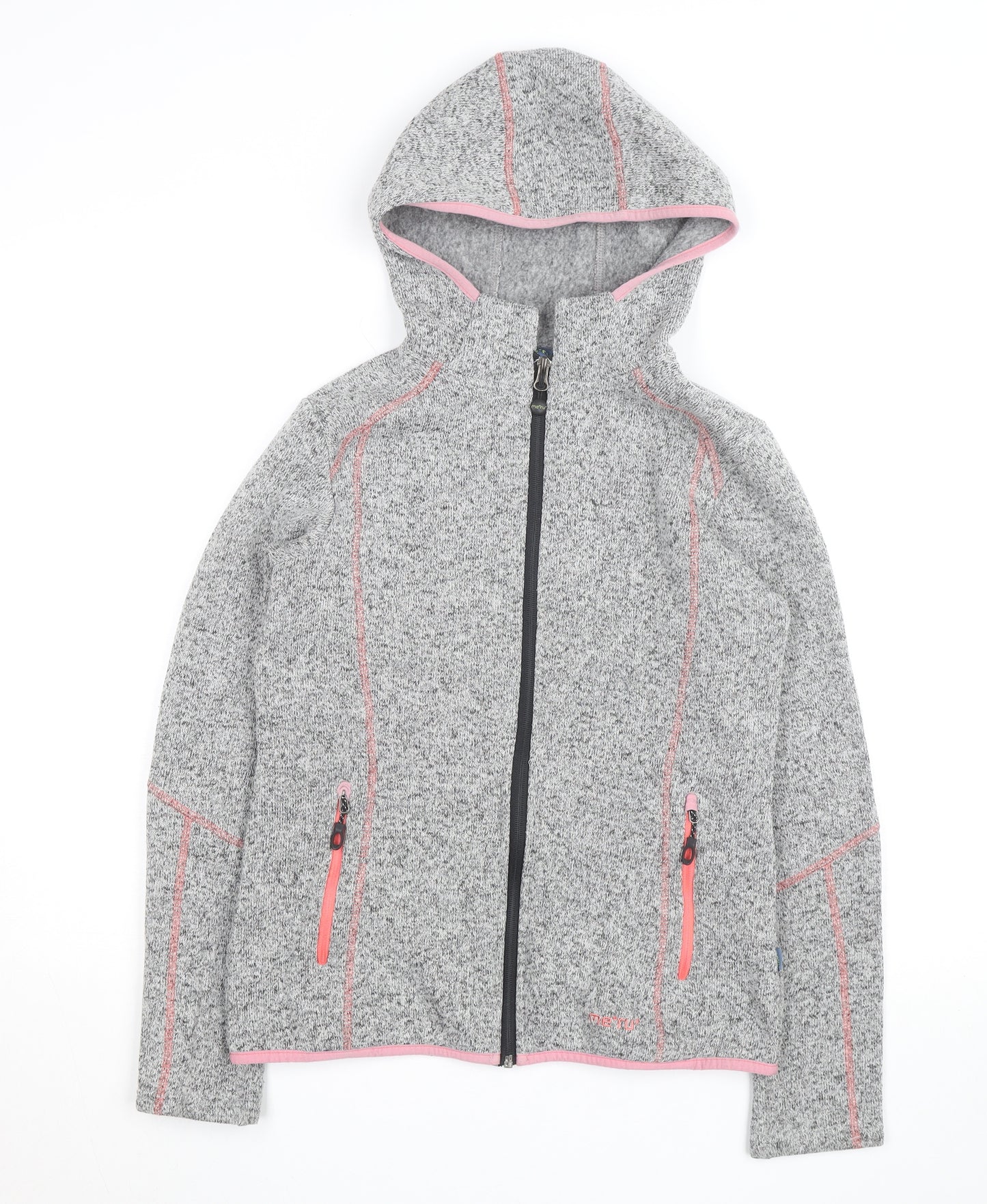 Meru Womens Grey Full Zip Hooded Fleece Jacket Size 12