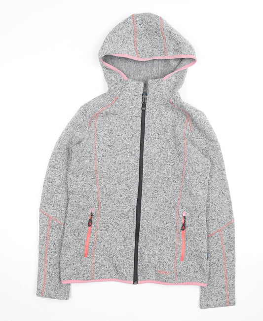 Meru Womens Grey Full Zip Hooded Fleece Jacket Size 12