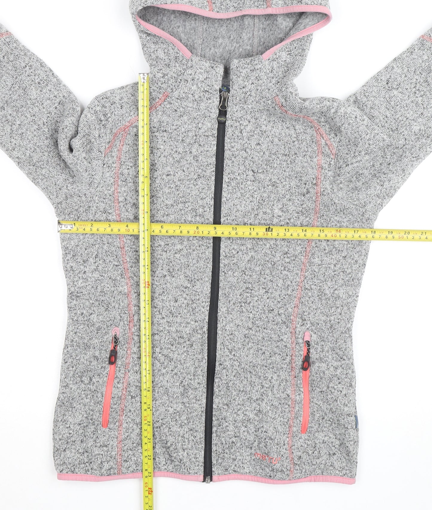 Meru Womens Grey Full Zip Hooded Fleece Jacket Size 12