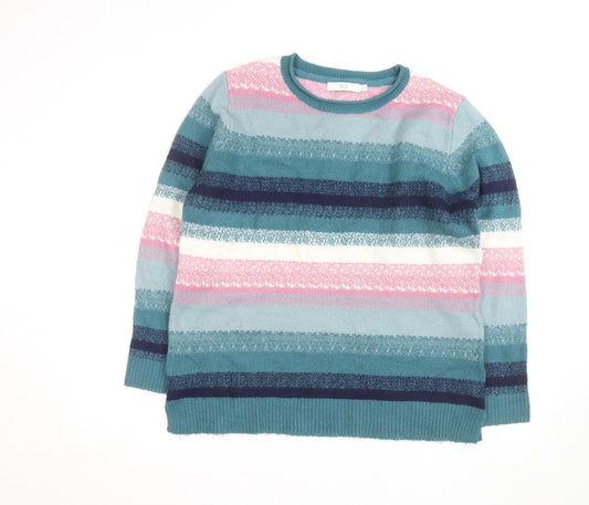 Isle Womens Multicoloured Striped Crew Neck Jumper Size 14