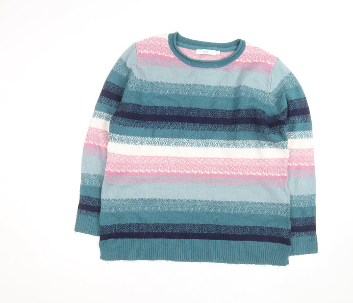 Isle Womens Multicoloured Striped Crew Neck Jumper Size 14