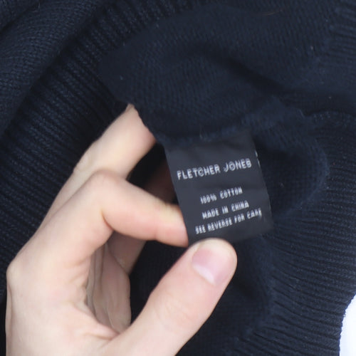 Fletcher Jones Men's Blue Striped Cotton V-Neck Jumper Size S
