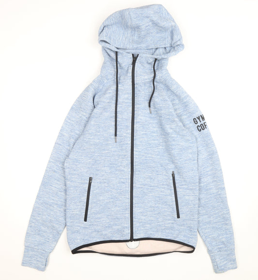 Gym+Coffee Men’s Blue Full Zip Hoodie M Regular Fit Athletic Style