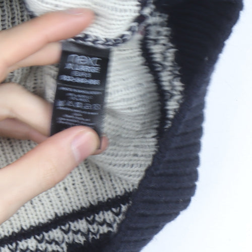 Next Men's Blue Fair Isle Reindeer Shawl Collar Jumper Size M