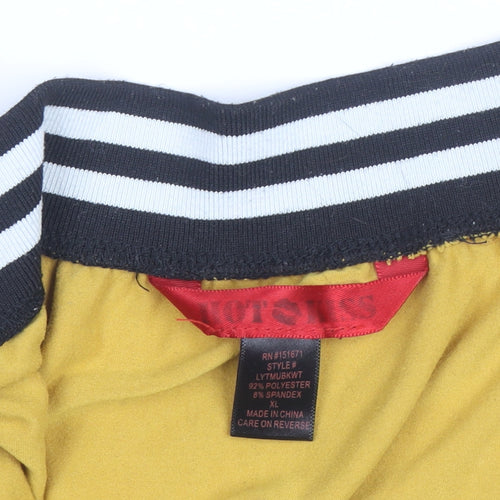 Hot Kiss Womens Yellow Colourblock Cropped Zip T-Shirt Top XL