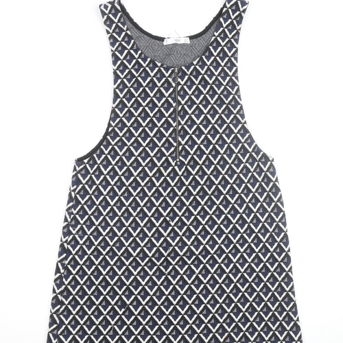 Mango Women Blue Geometric Zip Knit Tank Top XS