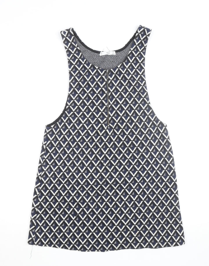 Mango Women Blue Geometric Zip Knit Tank Top XS