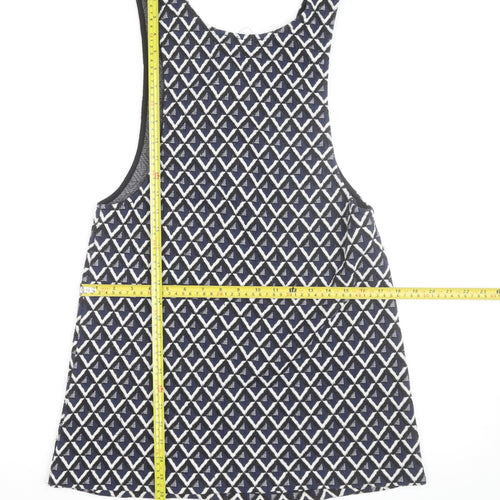 Mango Women Blue Geometric Zip Knit Tank Top XS