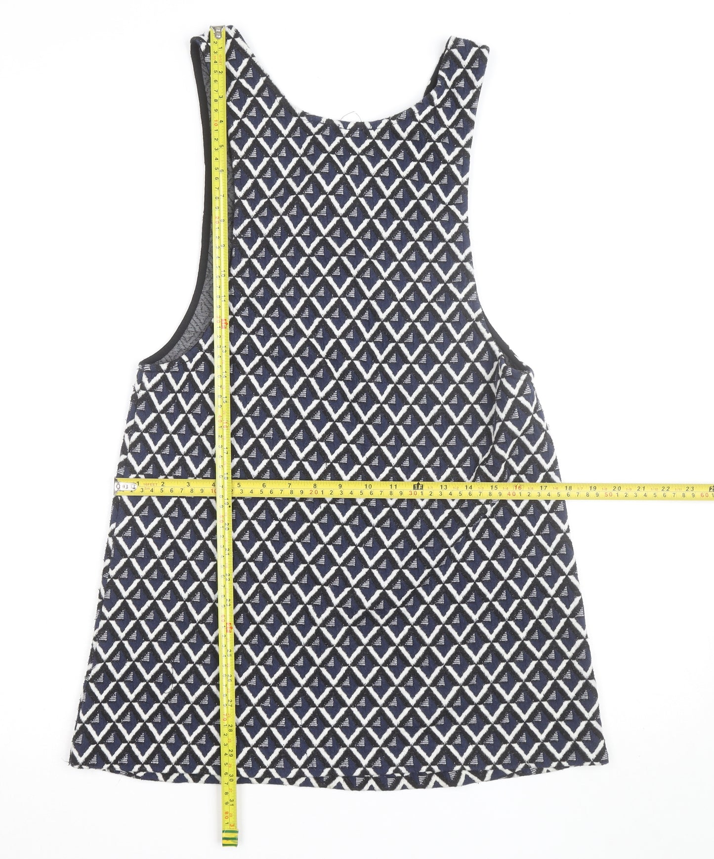 Mango Women Blue Geometric Zip Knit Tank Top XS