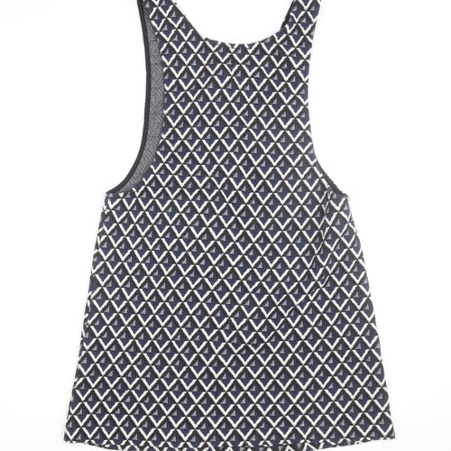 Mango Women Blue Geometric Zip Knit Tank Top XS