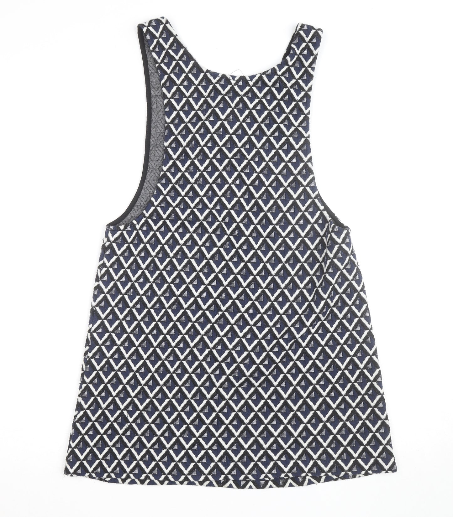 Mango Women Blue Geometric Zip Knit Tank Top XS