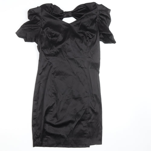 Vero Moda Women’s Black Bodycon Short Dress Size 8 Party Satin Puff Sleeve