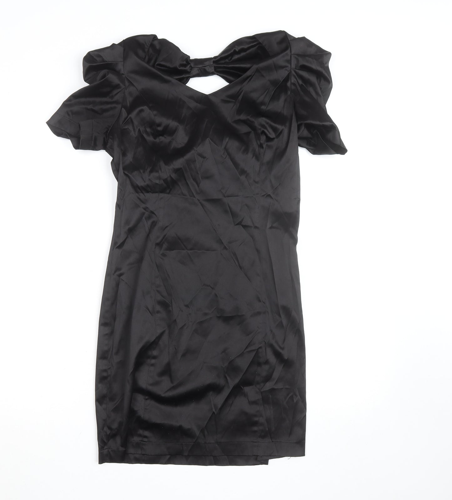 Vero Moda Women’s Black Bodycon Short Dress Size 8 Party Satin Puff Sleeve