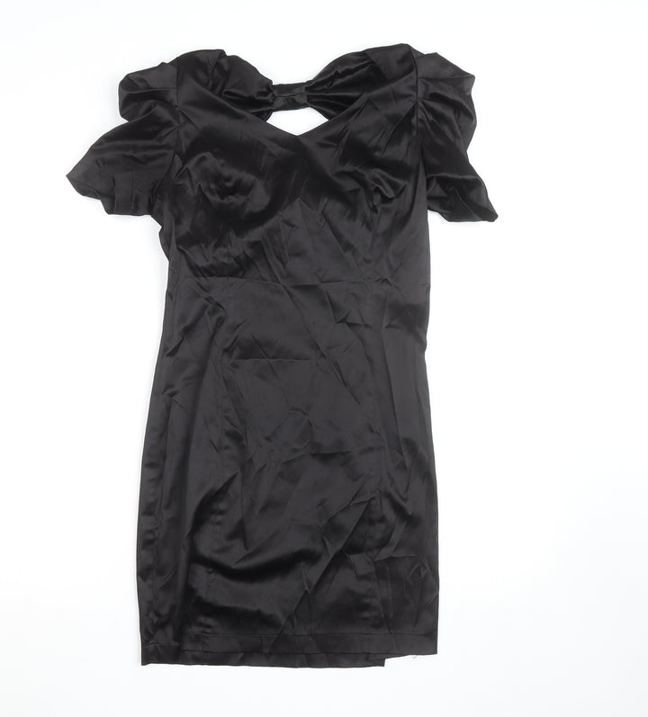 Vero Moda Women’s Black Bodycon Short Dress Size 8 Party Satin Puff Sleeve