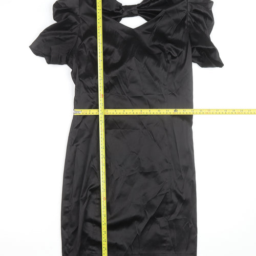 Vero Moda Women’s Black Bodycon Short Dress Size 8 Party Satin Puff Sleeve
