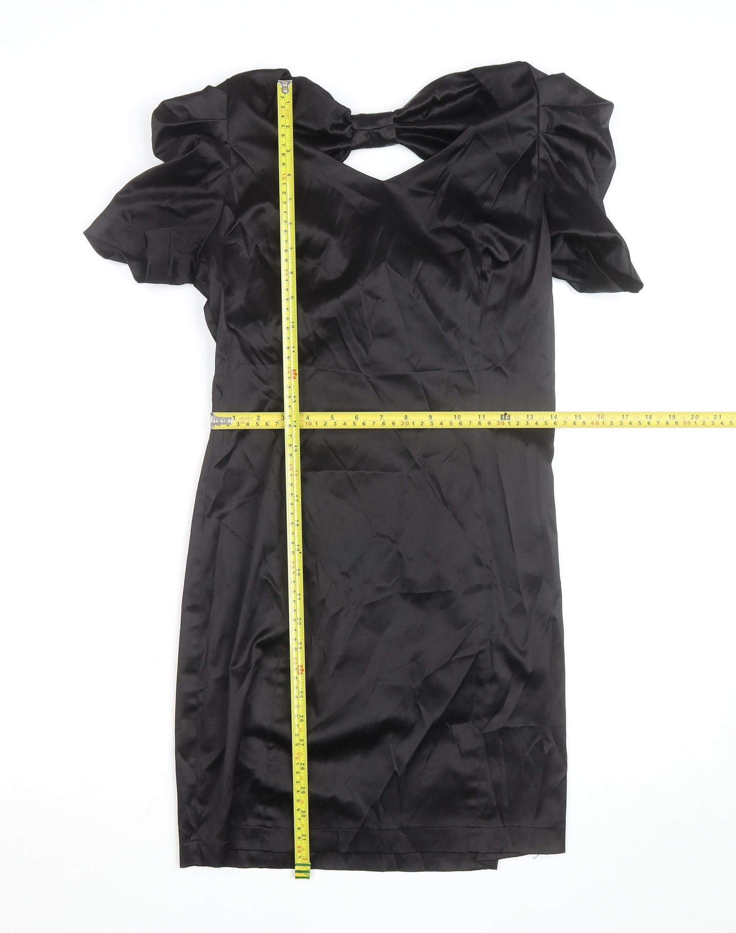 Vero Moda Women’s Black Bodycon Short Dress Size 8 Party Satin Puff Sleeve
